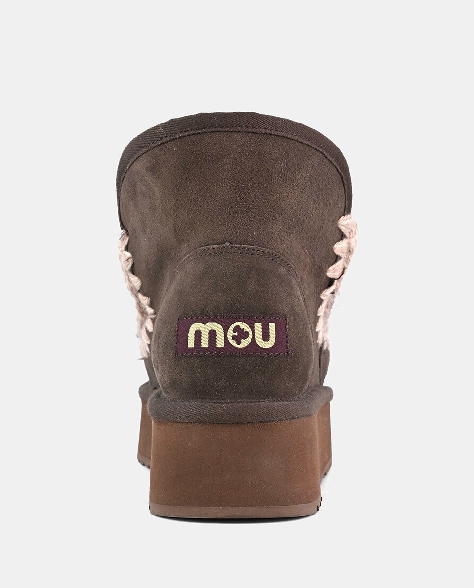 Botins Rasos Mini Eskimo em Pele com Plataforma Castanho-4