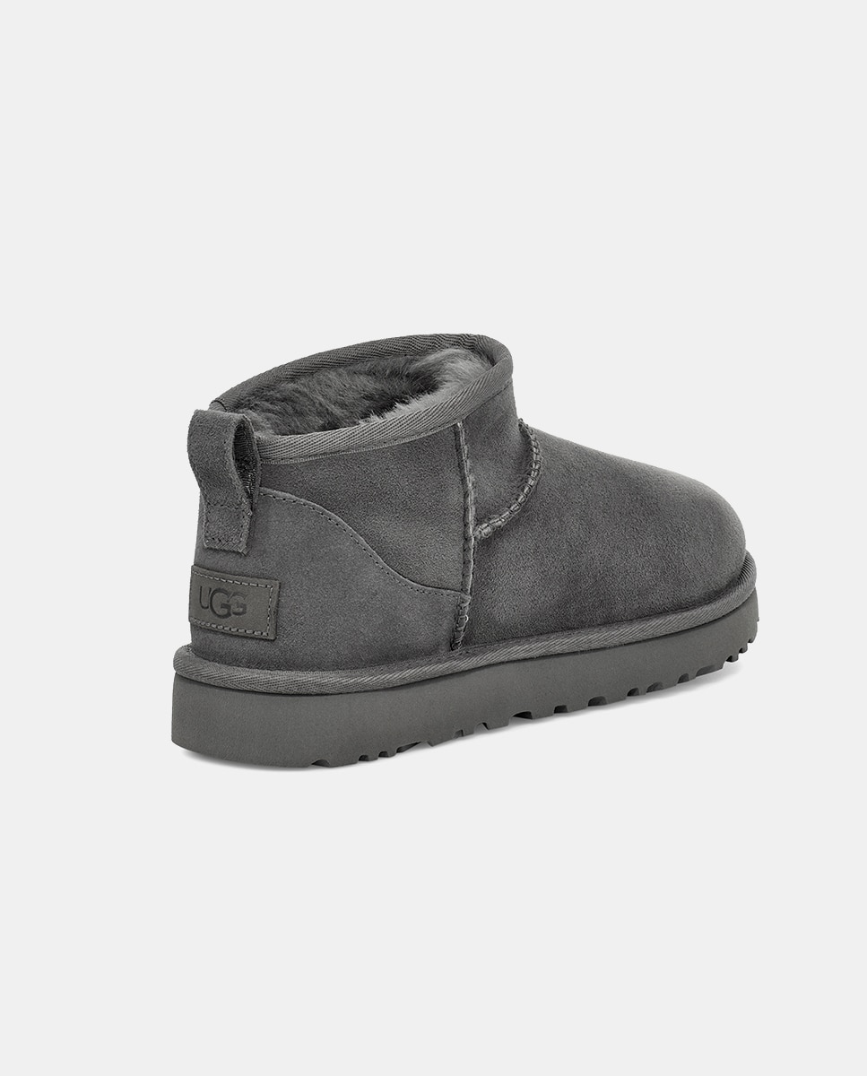Botas Classic Ultra Mini de Camurça com Forro Interior de Pelo Cinzento-4
