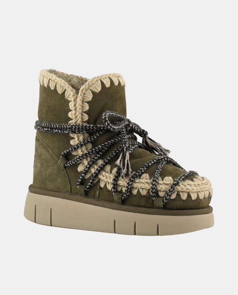 Botas em Pele de Ovelha com Dupla Face e Atacadores Scoubidou Verde-escuro-2