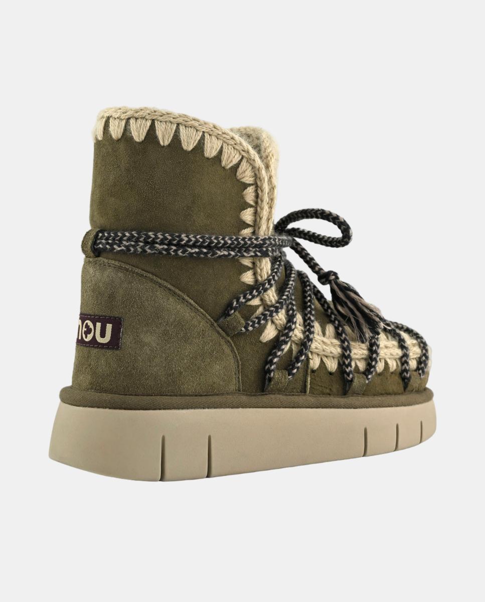 Botas em Pele de Ovelha com Dupla Face e Atacadores Scoubidou Verde-escuro-3