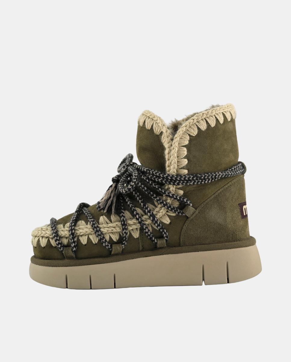 Botas em Pele de Ovelha com Dupla Face e Atacadores Scoubidou Verde-escuro-5