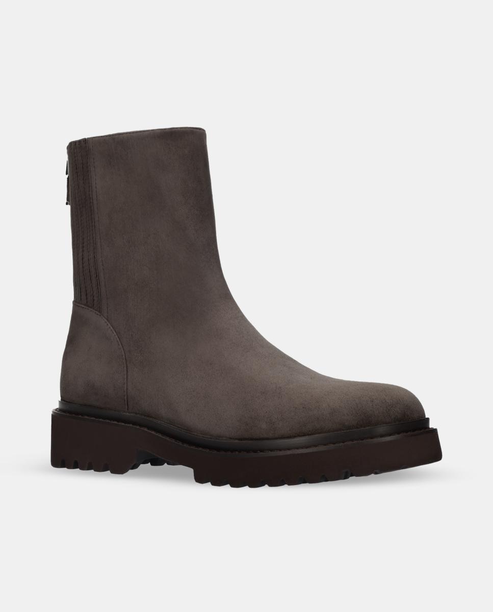 Botins Biker de Camurça com Fecho de Correr Traseiro Cinzento-2
