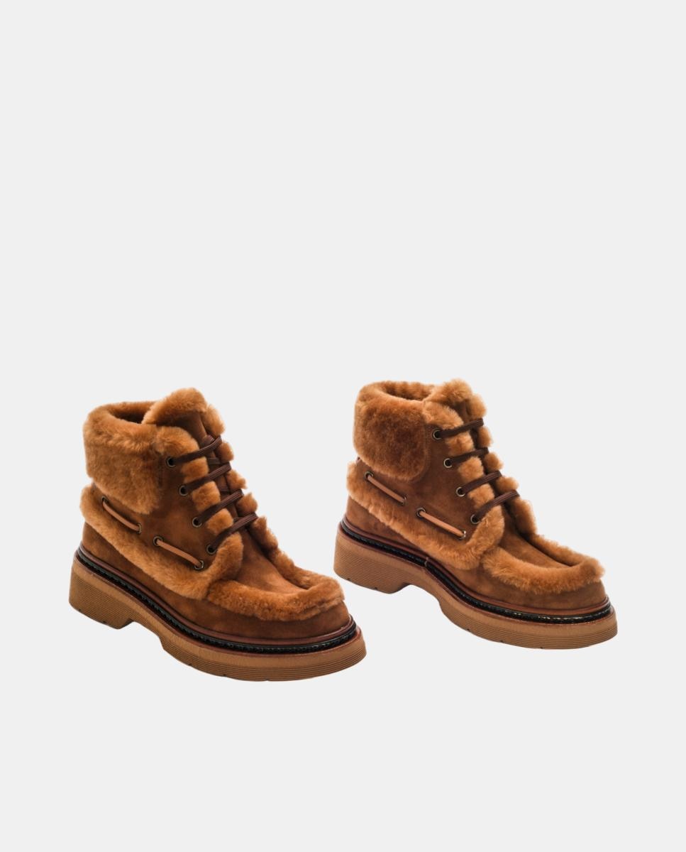 Botins Yanny em Pele e Mouton Castanho-claro-2