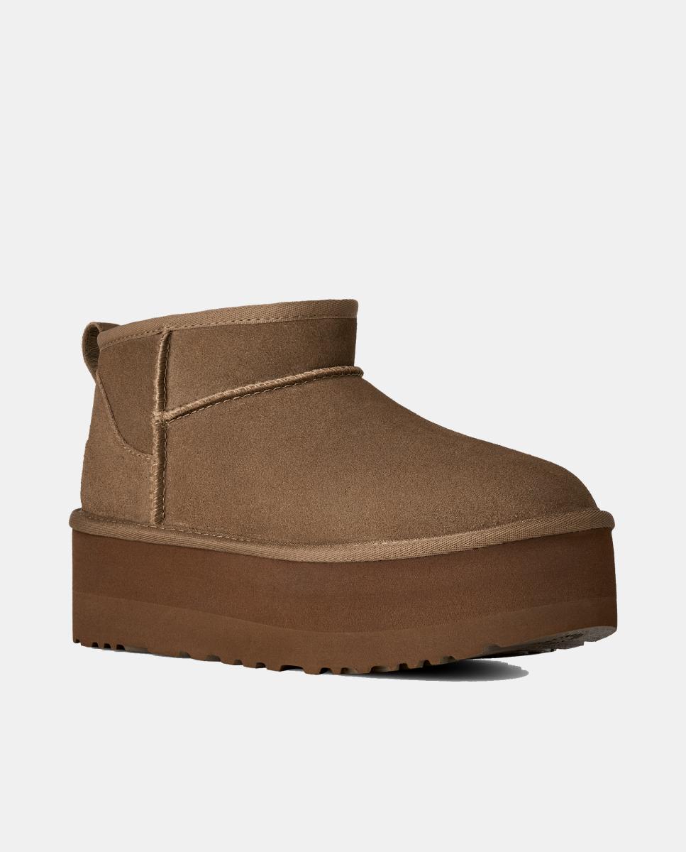 Botins Rasos Clássicos Forrados em Pelo Ultra Mini Platform Castanho taupe-3