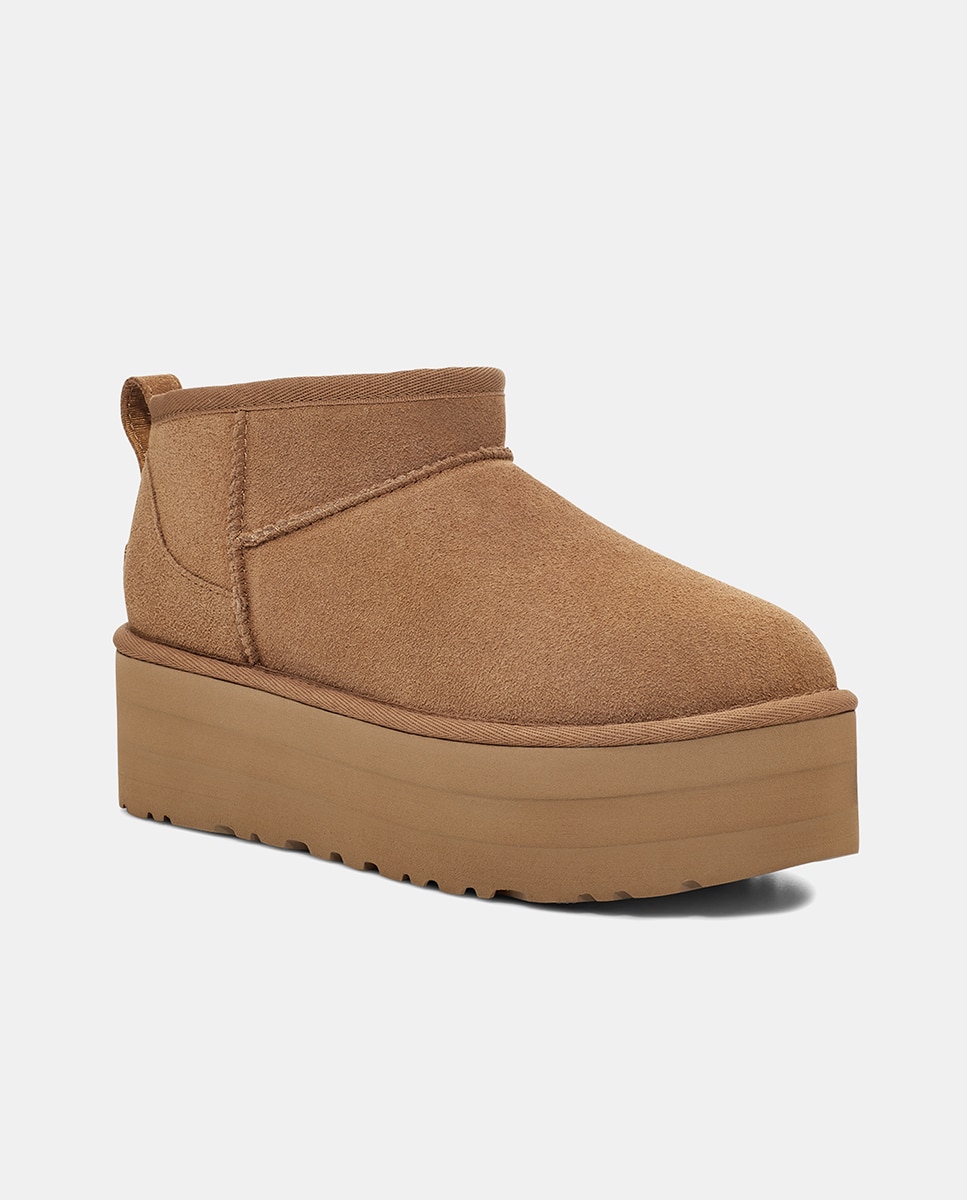 Botas Classic Ultra Mini com Plataforma e em Pele Camel-3