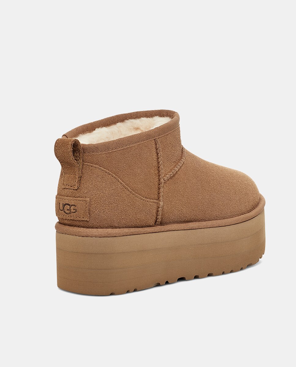 Botas Classic Ultra Mini com Plataforma e em Pele Camel-4