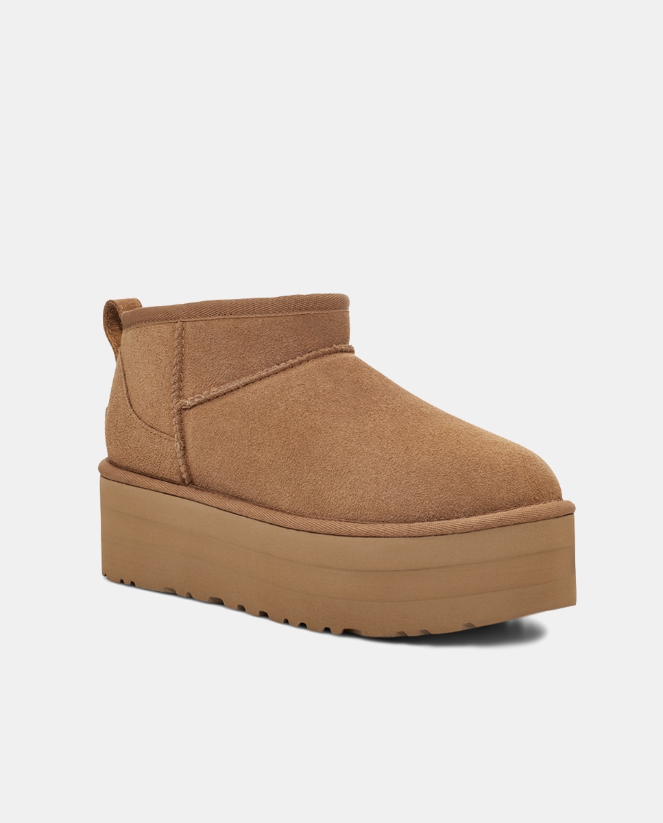 Botas Classic Ultra Mini com Plataforma e em Pele Camel-5