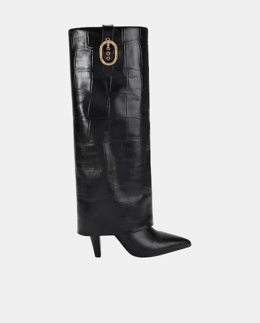 Imagen 0 de Bota alta de mujer en piel texturizada con hebilla y puntera afilada