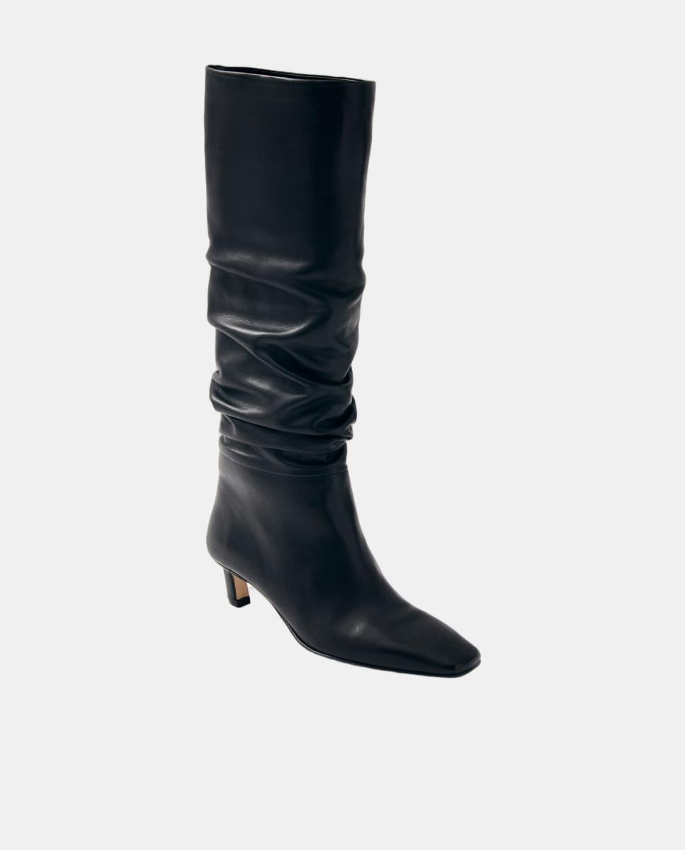 Botas Altas em Pele com Salto Kitten Preto-6