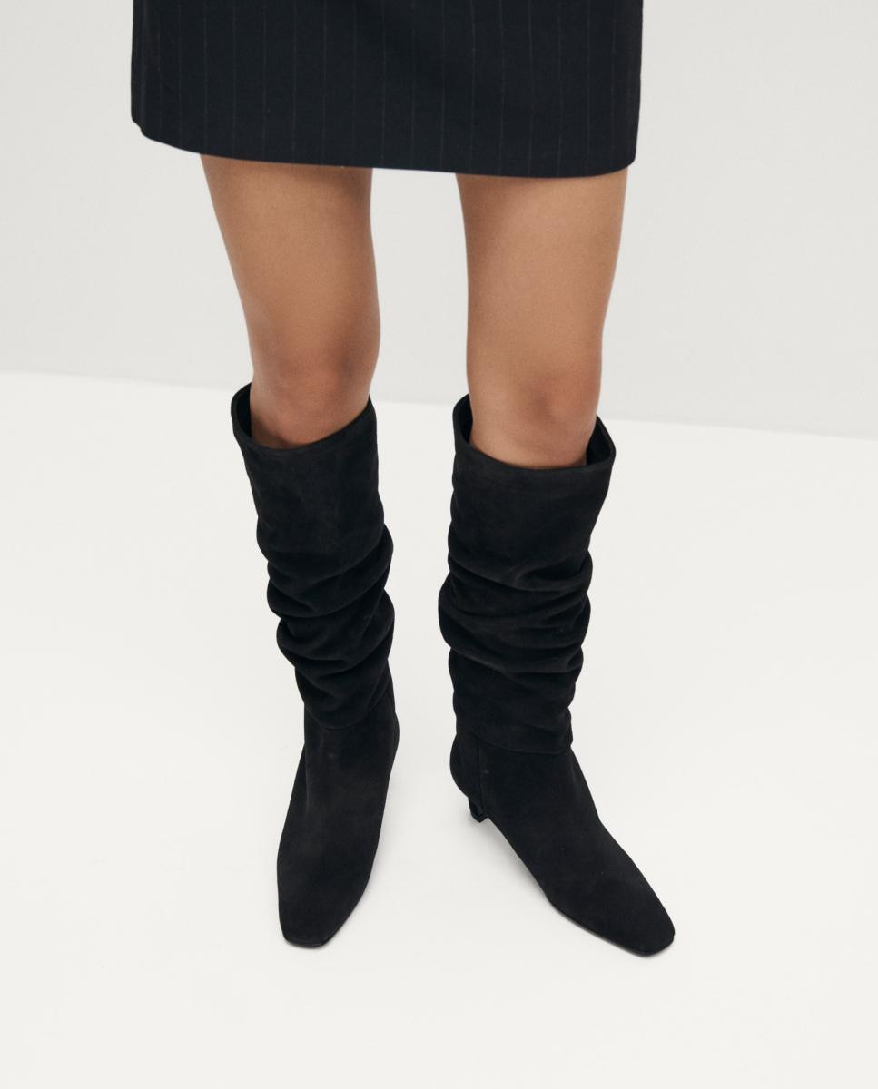 Botas Altas em Pele com Salto Kitten Preto-7