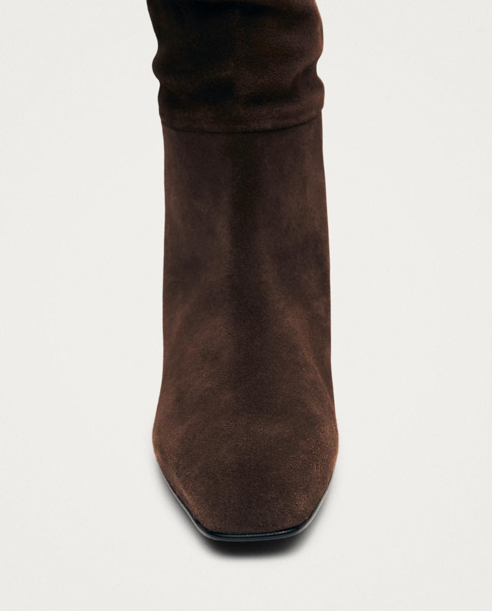 Botas altas de mujer en ante con tacón kitten - Alohas - Marrón oscuro Marrón oscuro-2