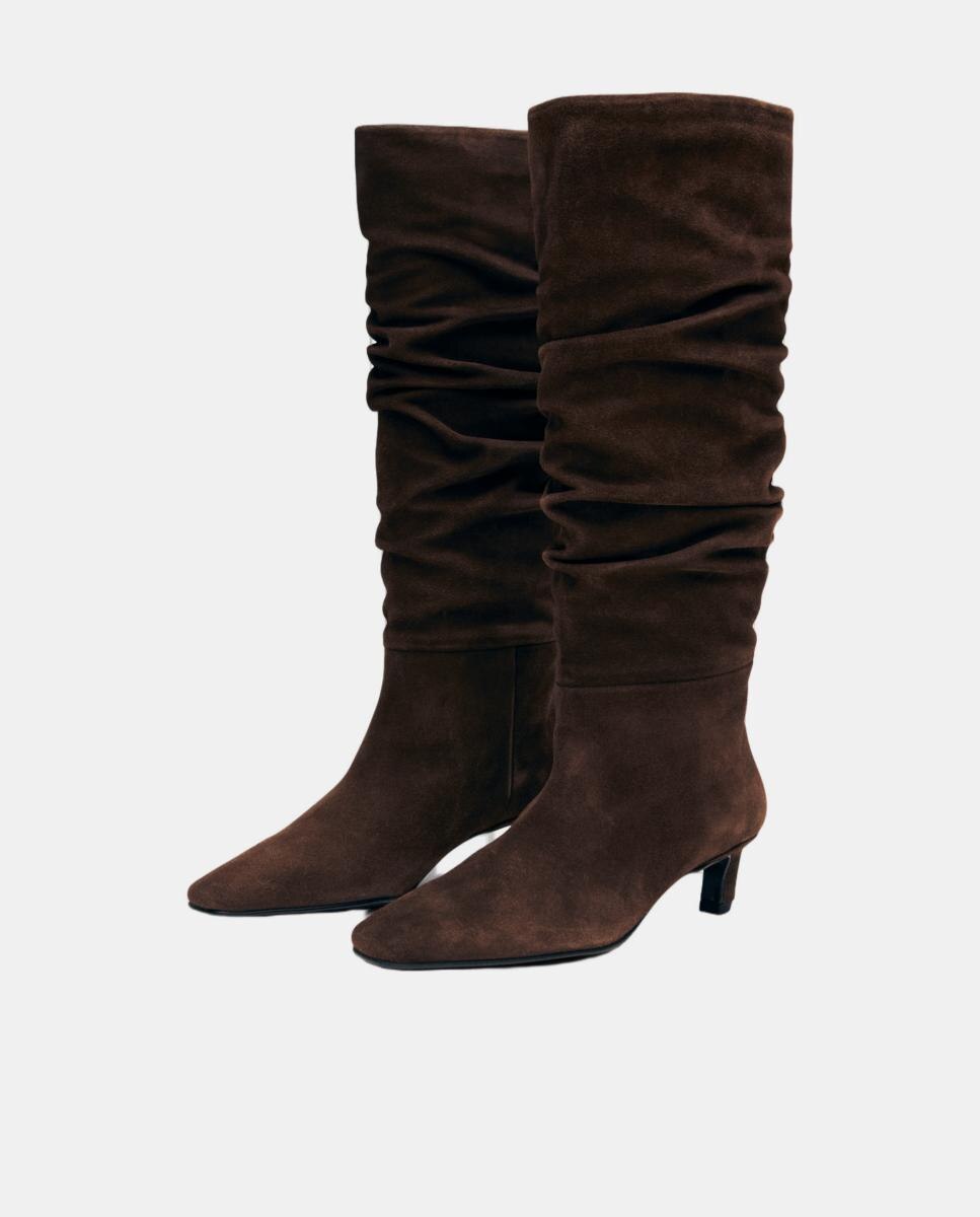 Botas altas de mujer en ante con tacón kitten - Alohas - Marrón oscuro Marrón oscuro-3