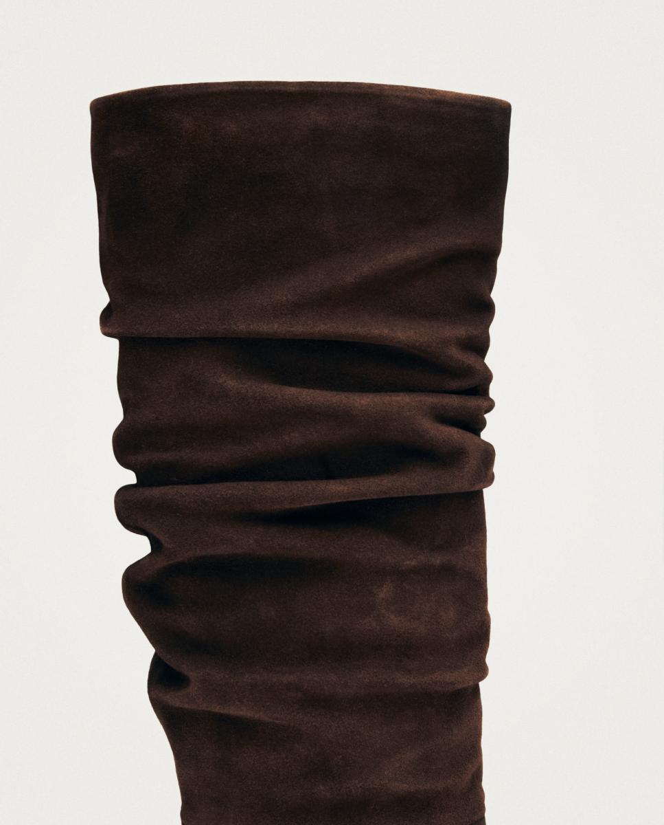 Botas altas de mujer en ante con tacón kitten - Alohas - Marrón oscuro Marrón oscuro-4