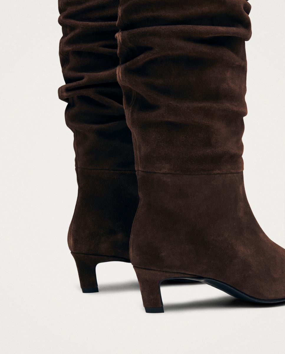 Botas altas de mujer en ante con tacón kitten - Alohas - Marrón oscuro Marrón oscuro-5