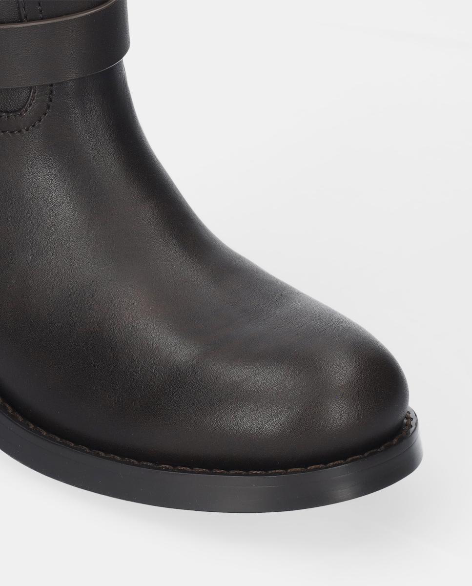 Botas em Pele com Adorno de Fivela e Salto de Bloco Castanho-chocolate-3