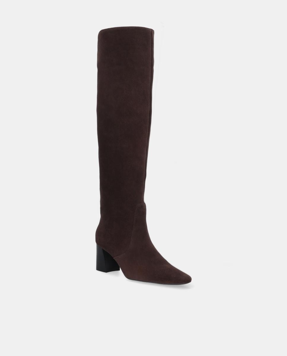 Botas em Croute com Adorno de Fivela e Salto de Bloco Castanho-chocolate-2