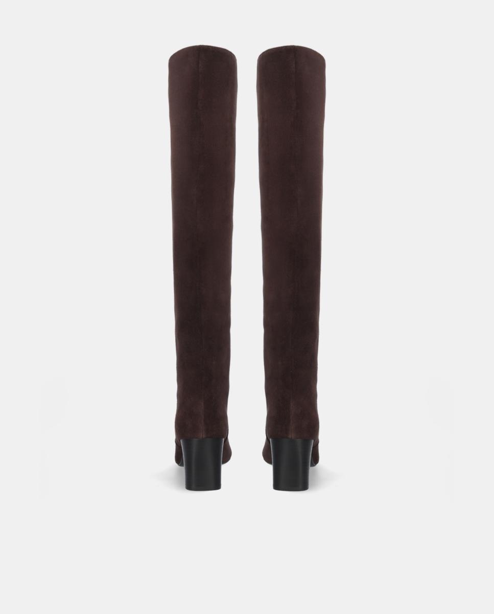 Botas em Croute com Adorno de Fivela e Salto de Bloco Castanho-chocolate-4