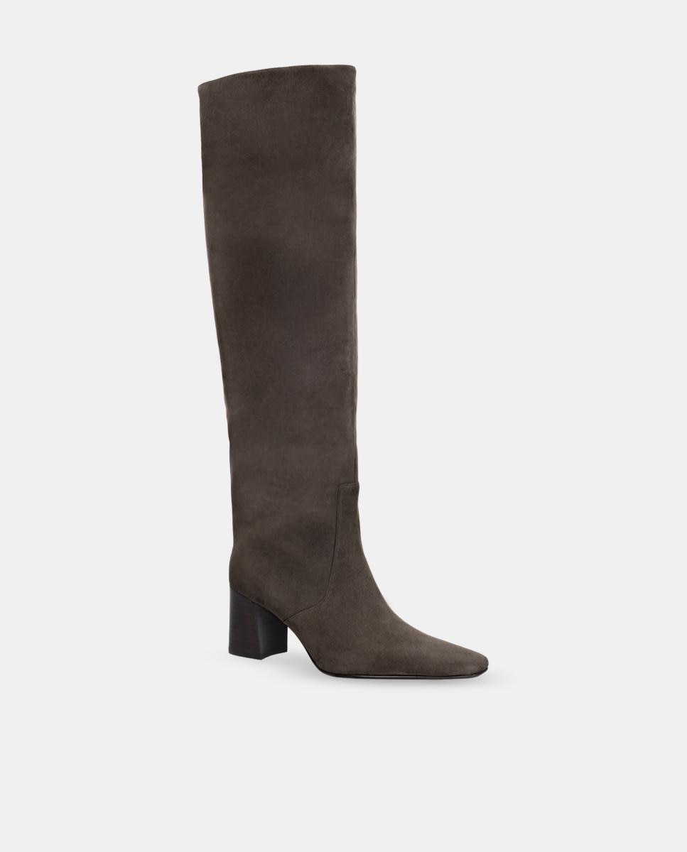 Botas em Croute com Adorno de Fivela e Salto de Bloco Cinzento-2