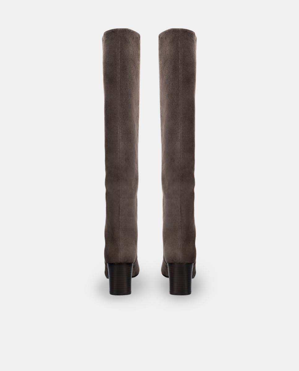 Botas em Croute com Adorno de Fivela e Salto de Bloco Cinzento-4