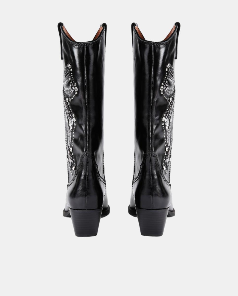 Imagen 3 de Bota cowboy alta de mujer en piel negra efecto reptil y detalles metálicos - Kurt Geiger - Negro Negro