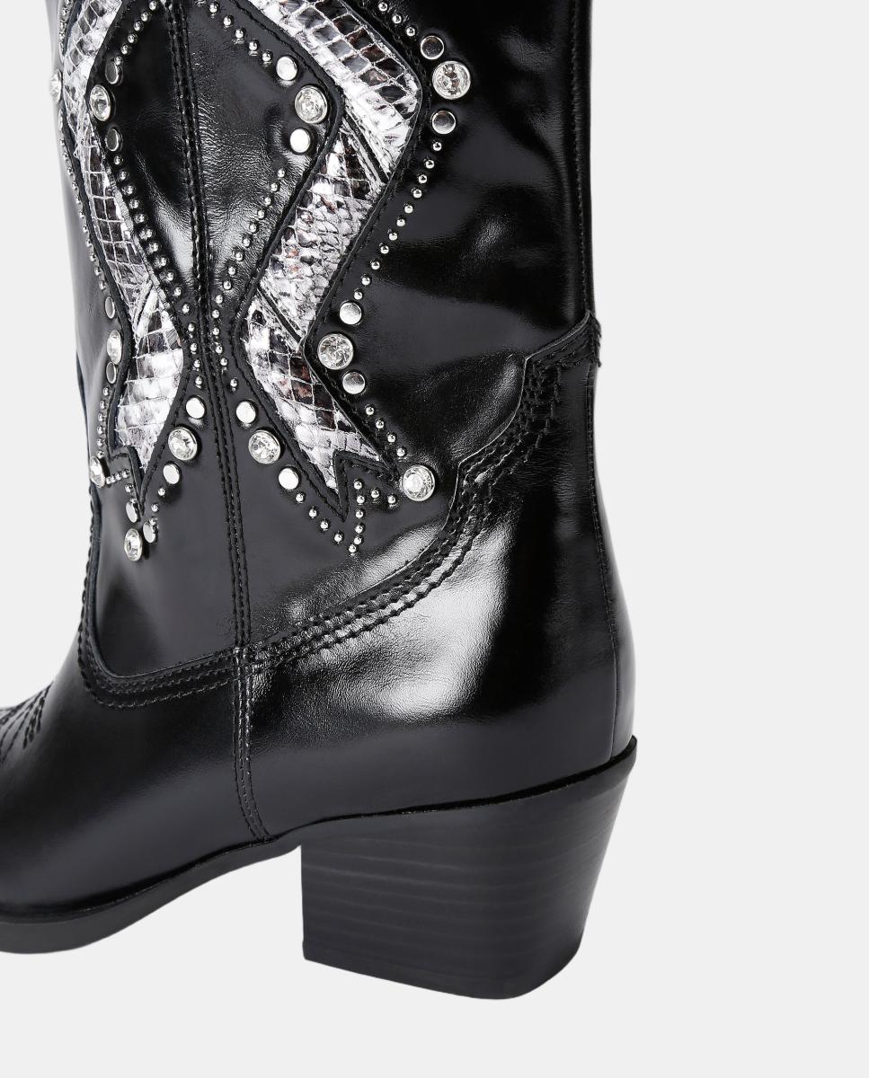 Imagen 4 de Bota cowboy alta de mujer en piel negra efecto reptil y detalles metálicos - Kurt Geiger - Negro Negro