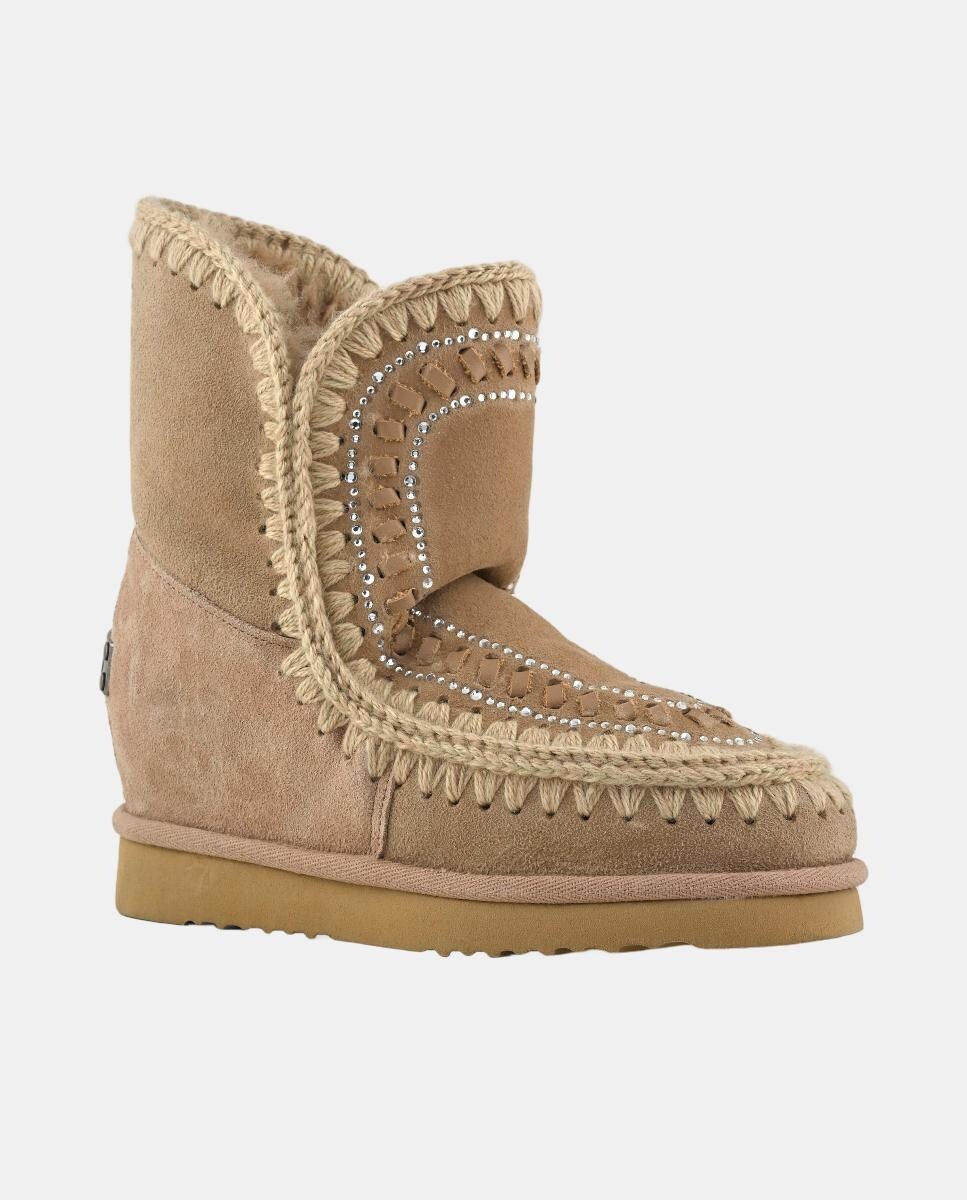 Botins de Estilo Esquimó com Cunha com Strass Couro-2