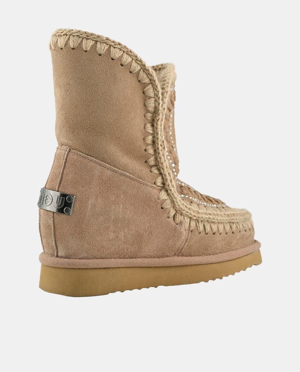 Botins de Estilo Esquimó com Cunha com Strass Couro-3