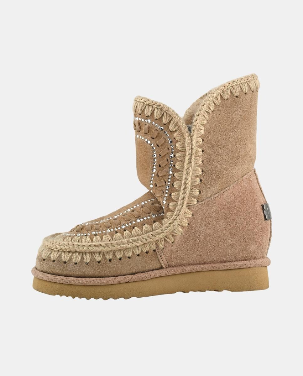 Botins de Estilo Esquimó com Cunha com Strass Couro-5