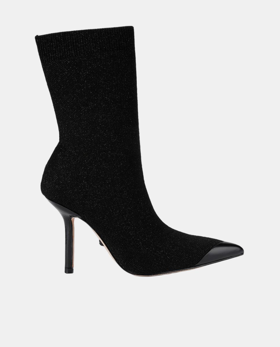 Botas Tipo Meia com Salto Fino e Biqueira Pontiaguda Preto-1