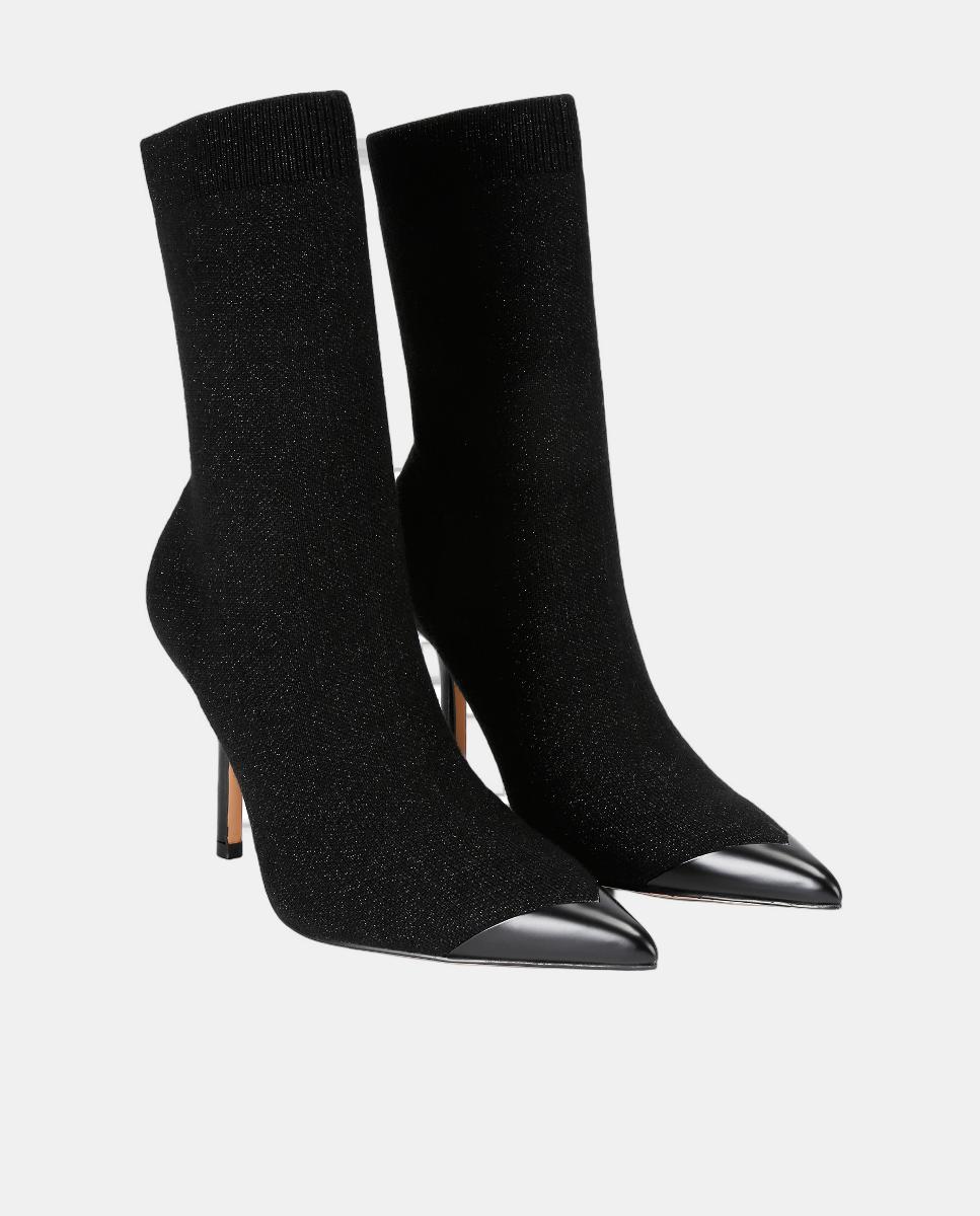 Botas Tipo Meia com Salto Fino e Biqueira Pontiaguda Preto-2