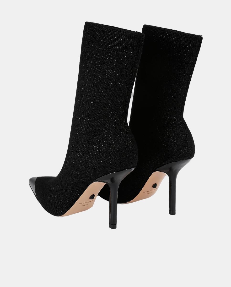 Botas Tipo Meia com Salto Fino e Biqueira Pontiaguda Preto-3