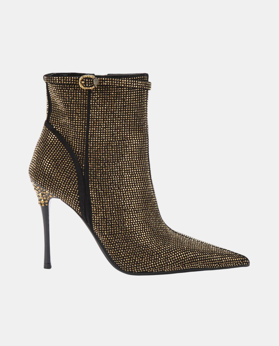 Botas de Cano Baixo com Salto Fino e Brilhos Cinzento-1