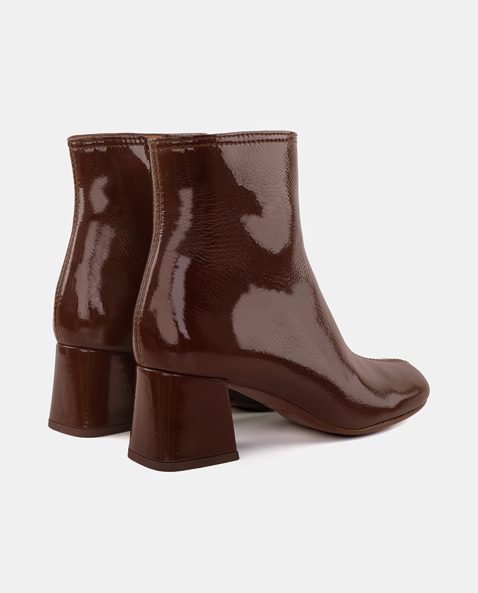 Botas de Mulher em Pele de Cano Baixo com Salto e Fecho de correr Castanho-chocolate-3