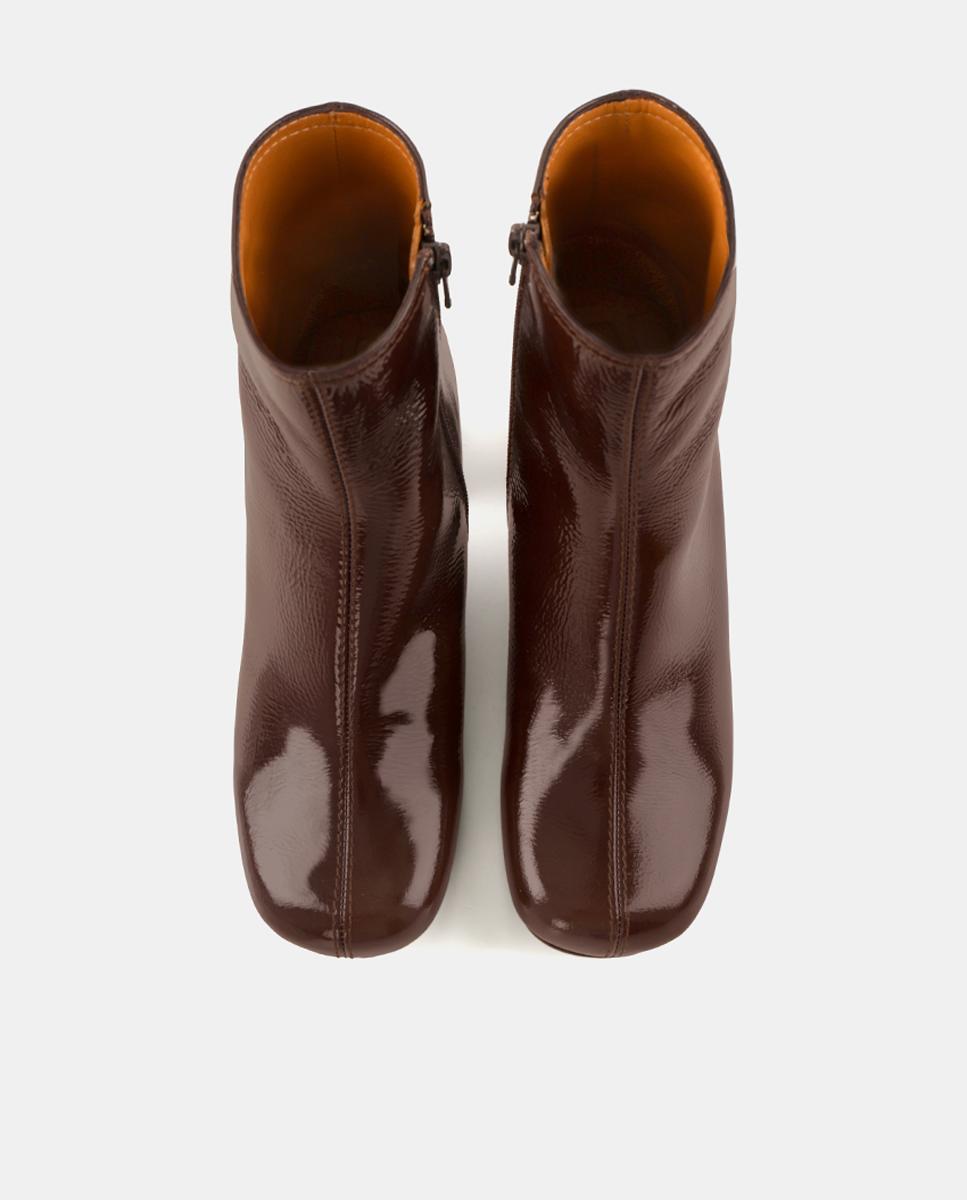 Botas de Mulher em Pele de Cano Baixo com Salto e Fecho de correr Castanho-chocolate-4