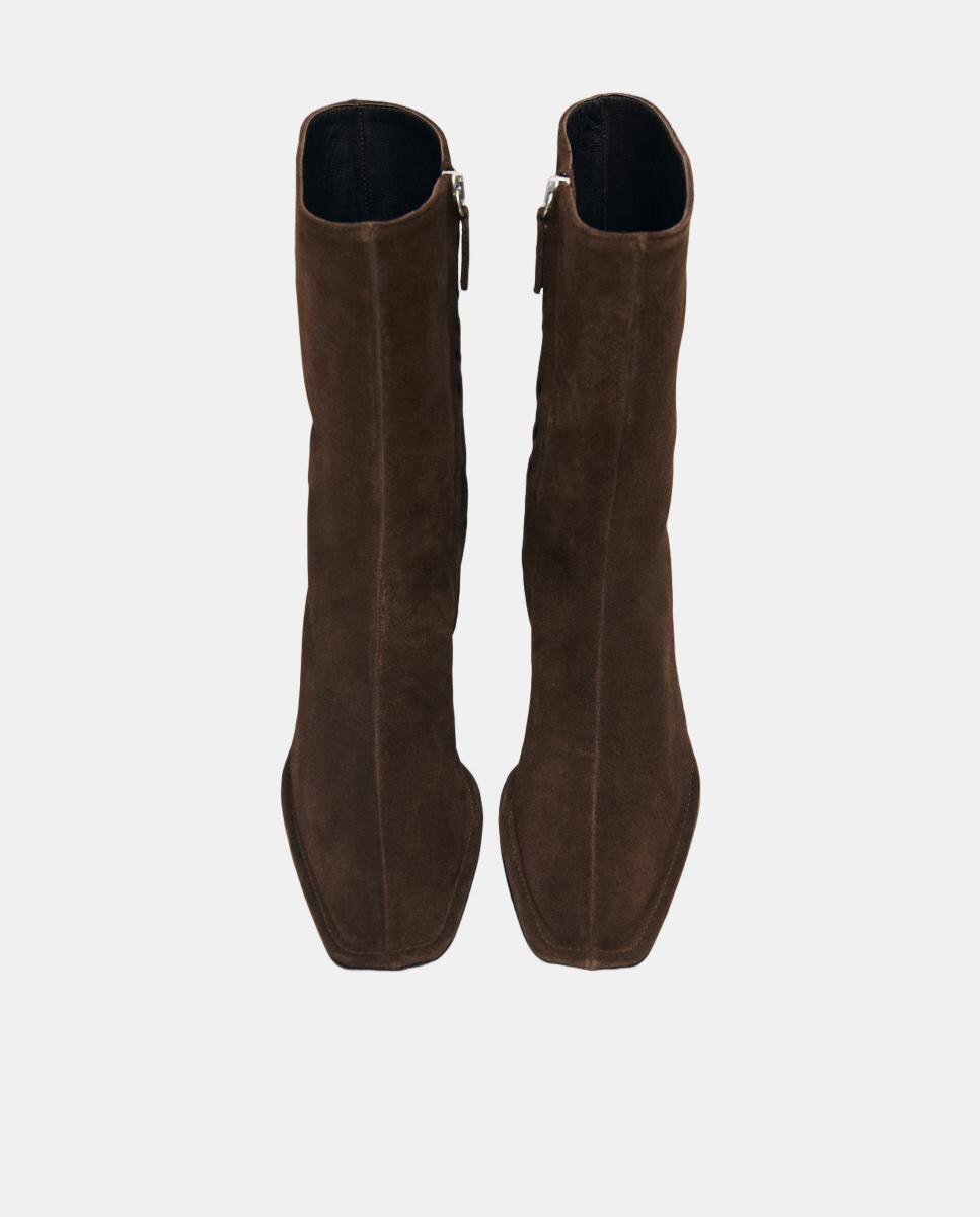 Botines de mujer en ante con tacón ancho - Alohas - Marrón oscuro Marrón oscuro-2