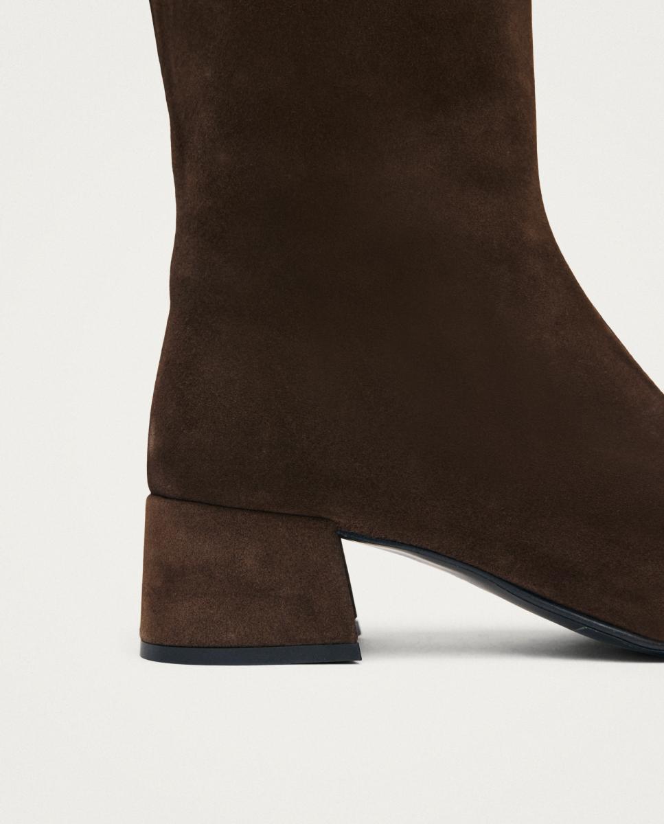 Botines de mujer en ante con tacón ancho - Alohas - Marrón oscuro Marrón oscuro-3