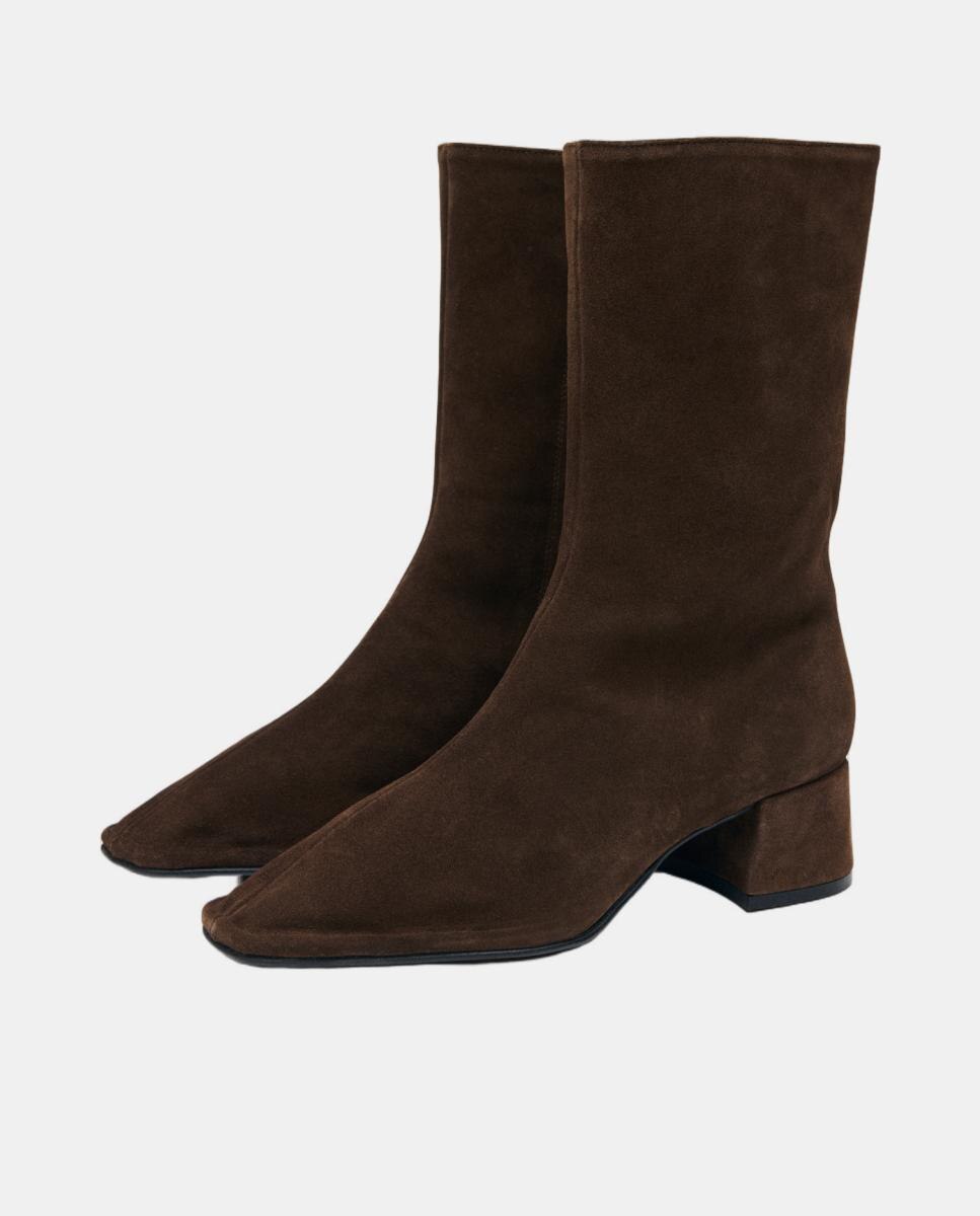 Botines de mujer en ante con tacón ancho - Alohas - Marrón oscuro Marrón oscuro-4