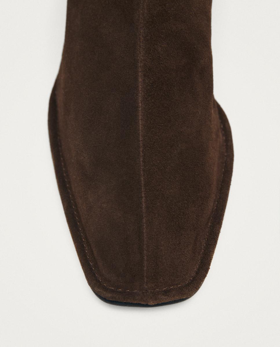 Botines de mujer en ante con tacón ancho - Alohas - Marrón oscuro Marrón oscuro-5