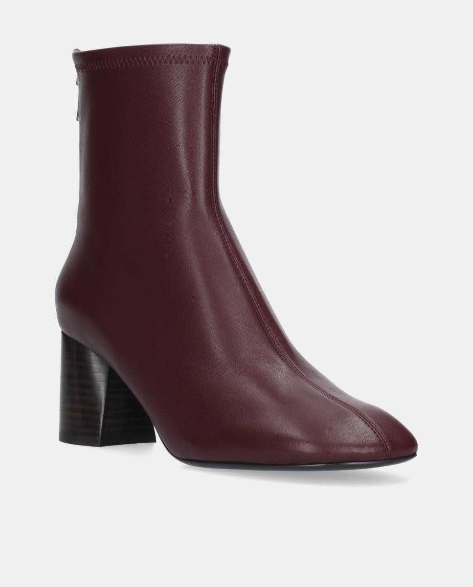 Botins em Pele com Fecho de Correr Traseiro e Salto de Bloco Vermelho/Grená-2