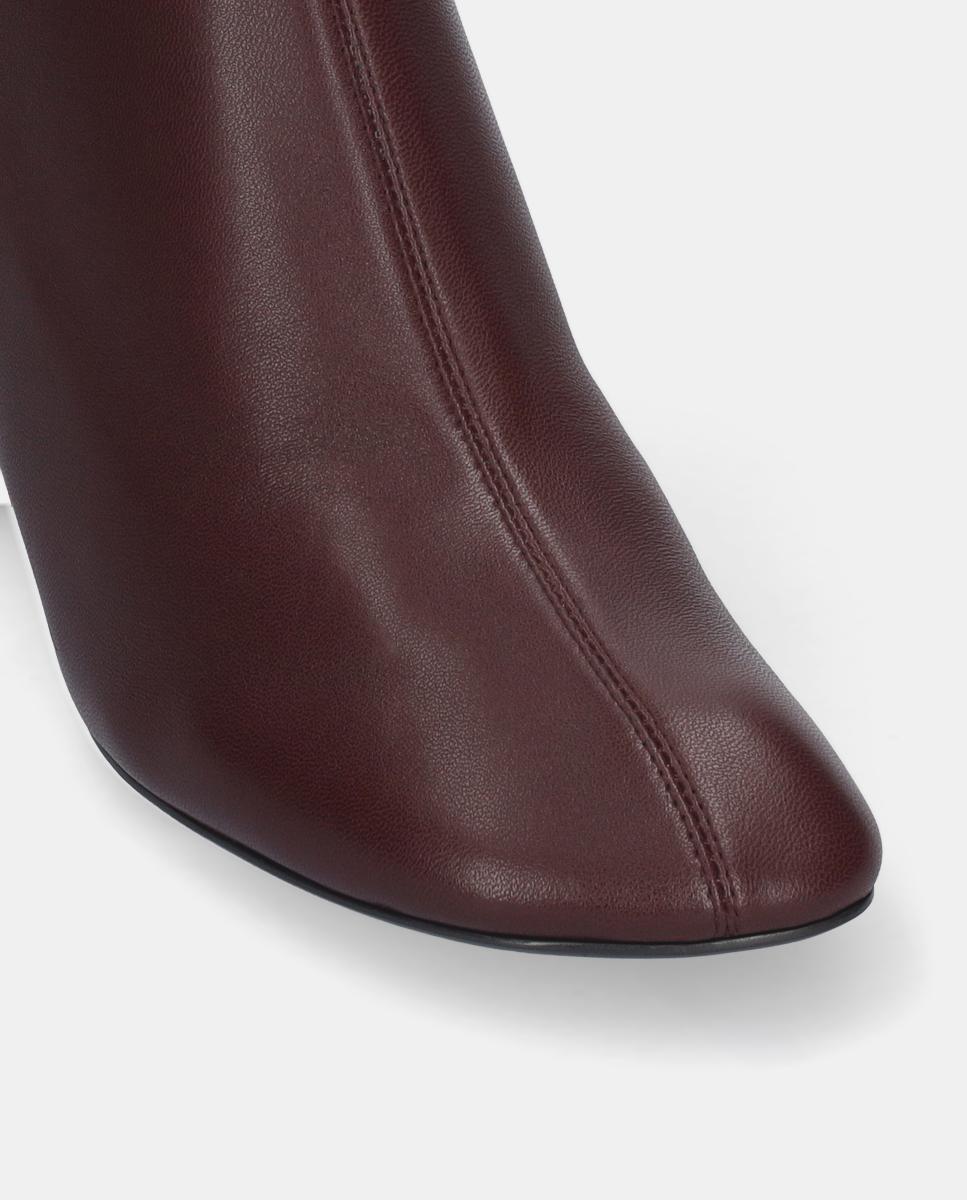 Botins em Pele com Fecho de Correr Traseiro e Salto de Bloco Vermelho/Grená-3