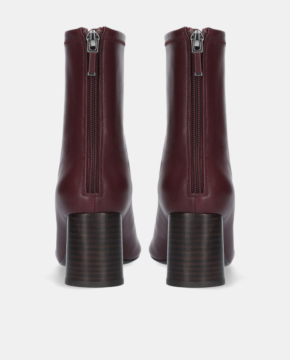 Botins em Pele com Fecho de Correr Traseiro e Salto de Bloco Vermelho/Grená-4