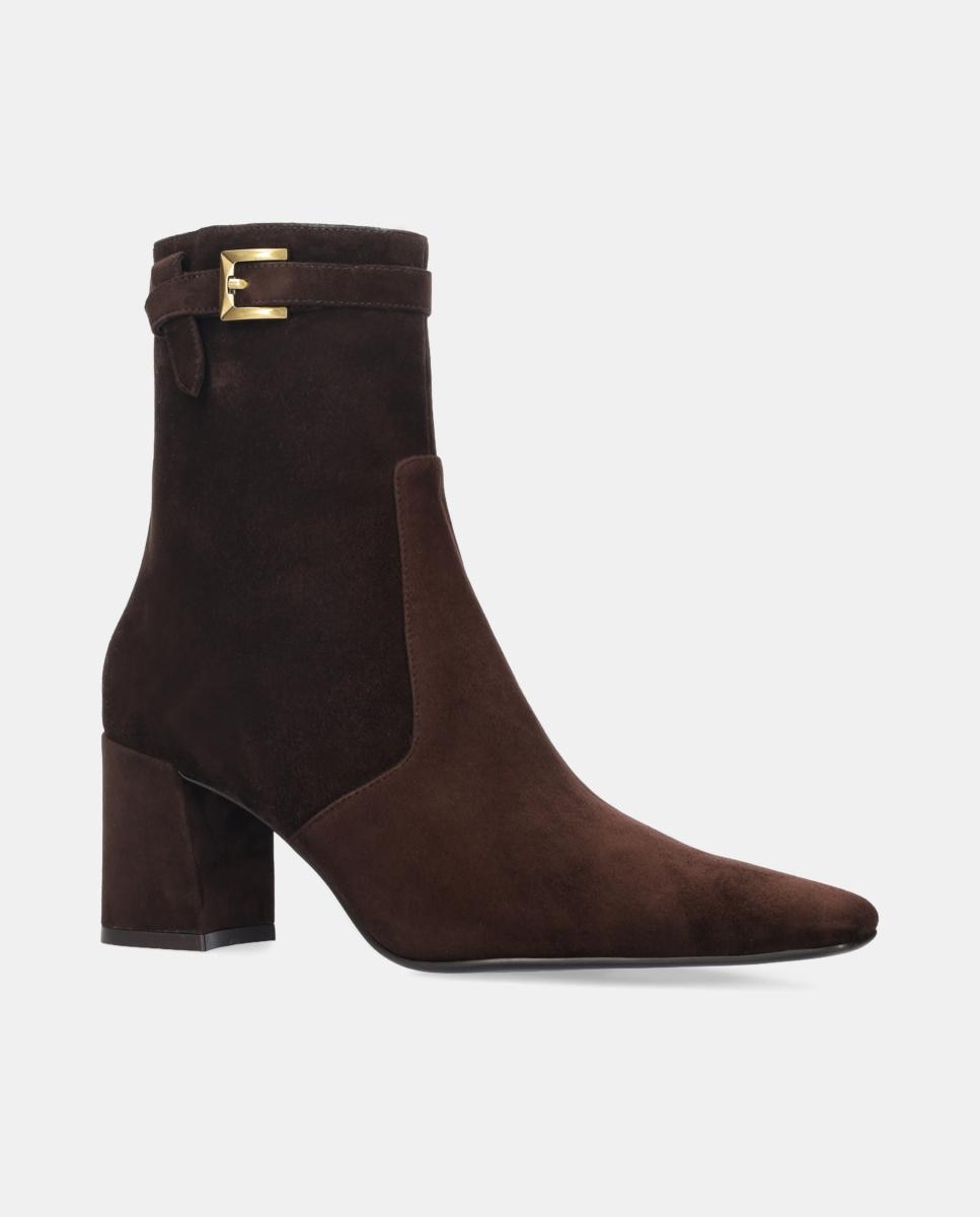 Botins em Croute com Adorno de Fivela e Salto de Bloco Castanho-chocolate-2