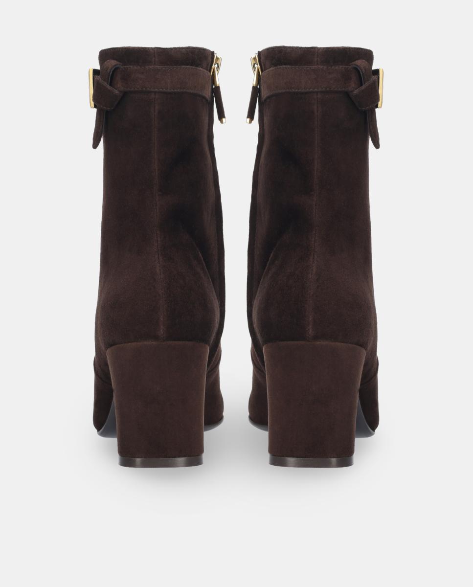 Botins em Croute com Adorno de Fivela e Salto de Bloco Castanho-chocolate-4