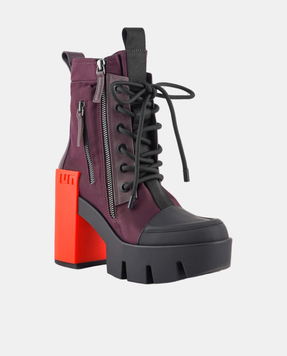 Botins com Atacadores, Plataforma e Salto de Bloco Vermelho-cereja-3