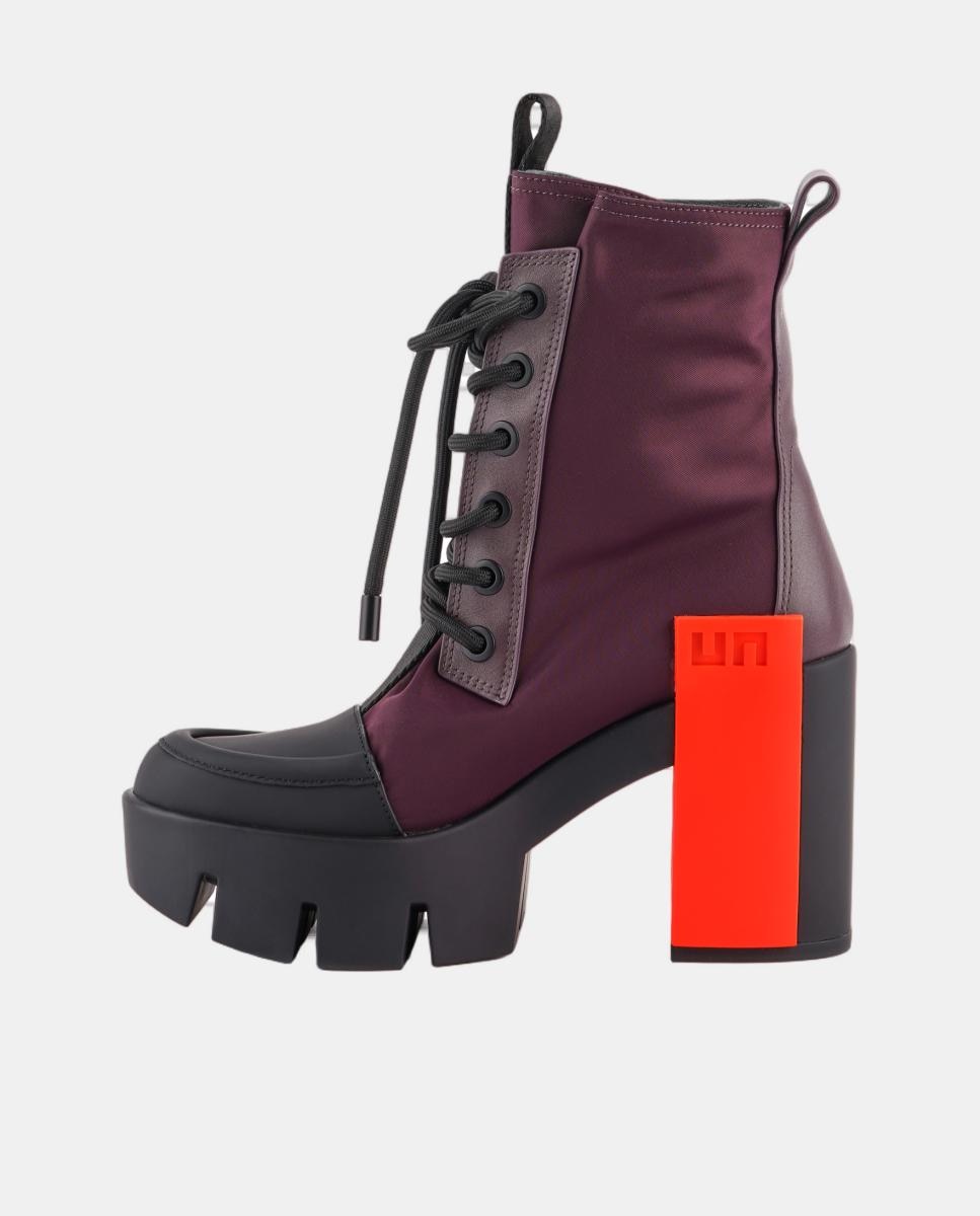 Botins com Atacadores, Plataforma e Salto de Bloco Vermelho-cereja-5