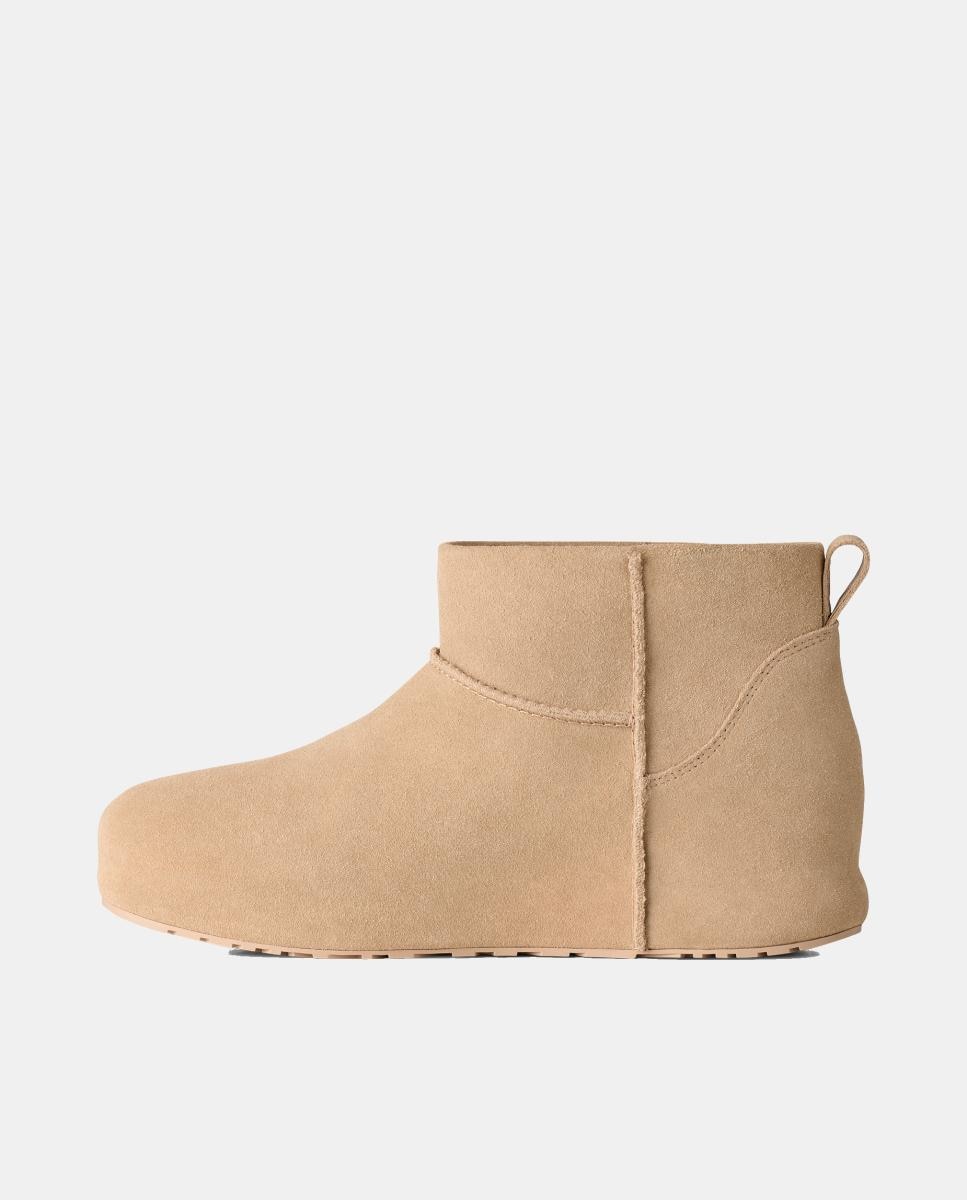 Botins de Salto Clássicos Forrados em Pelo Mini Enwrap Bege-2