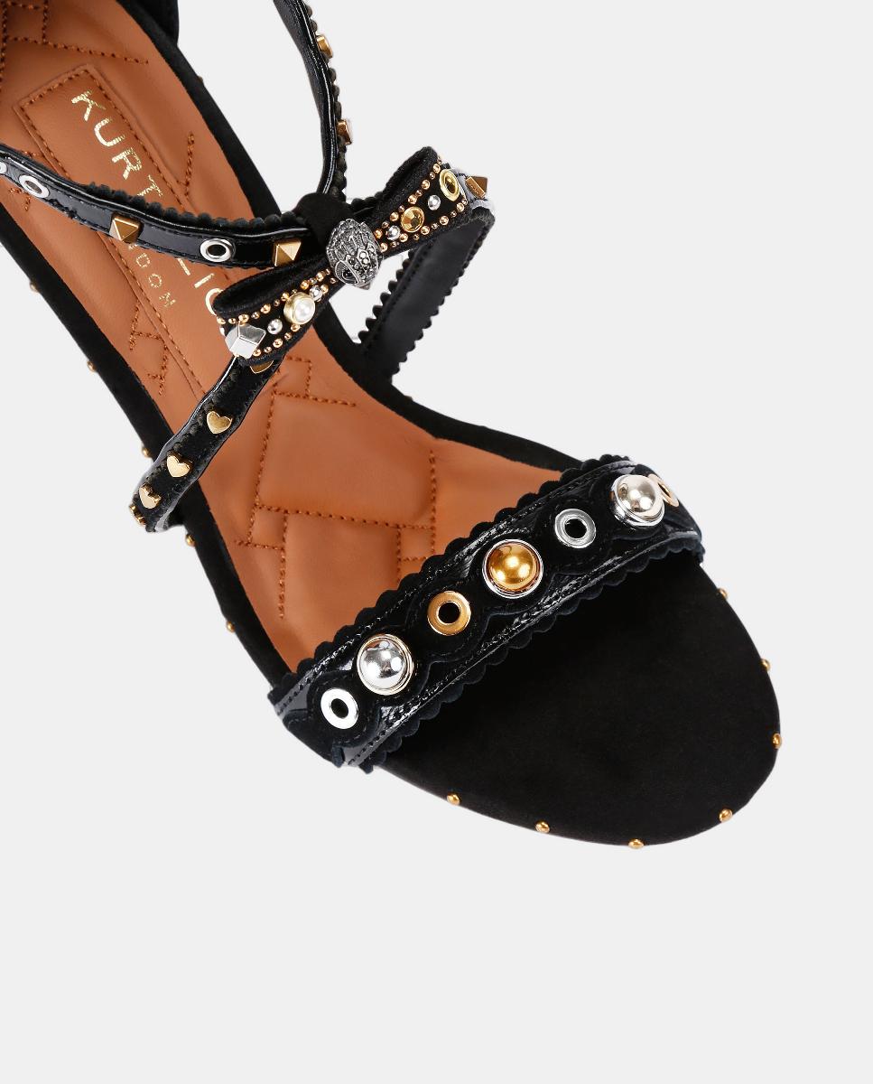 Sandálias Mini Bow Eyelet em Pele com Salto e Adornos de Tachas Preto-4