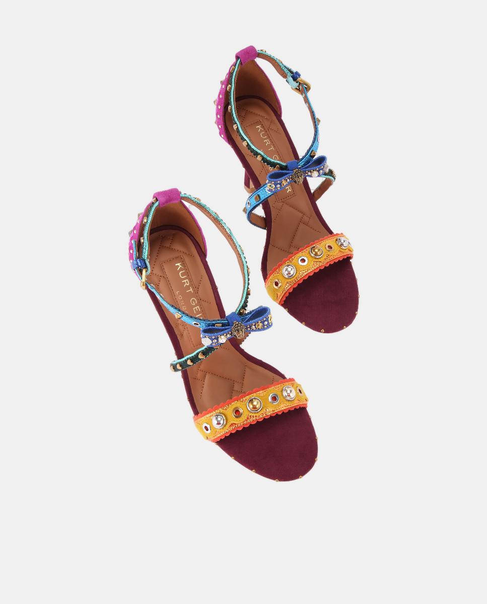 Sandálias Mini Bow Eyelet em Pele com Salto e Adornos de Tachas Multicolor-2