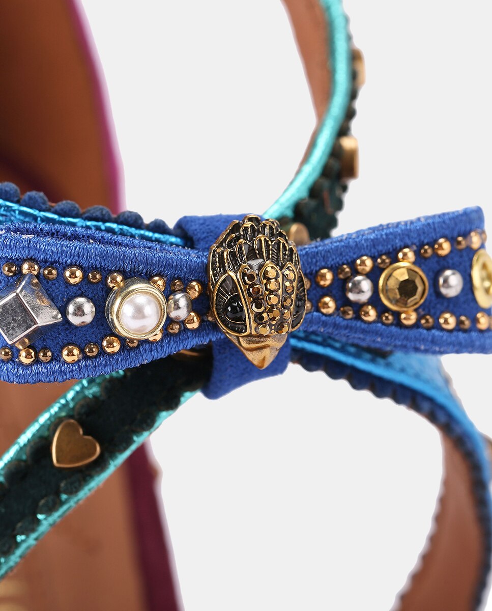 Sandálias Mini Bow Eyelet em Pele com Salto e Adornos de Tachas Multicolor-5