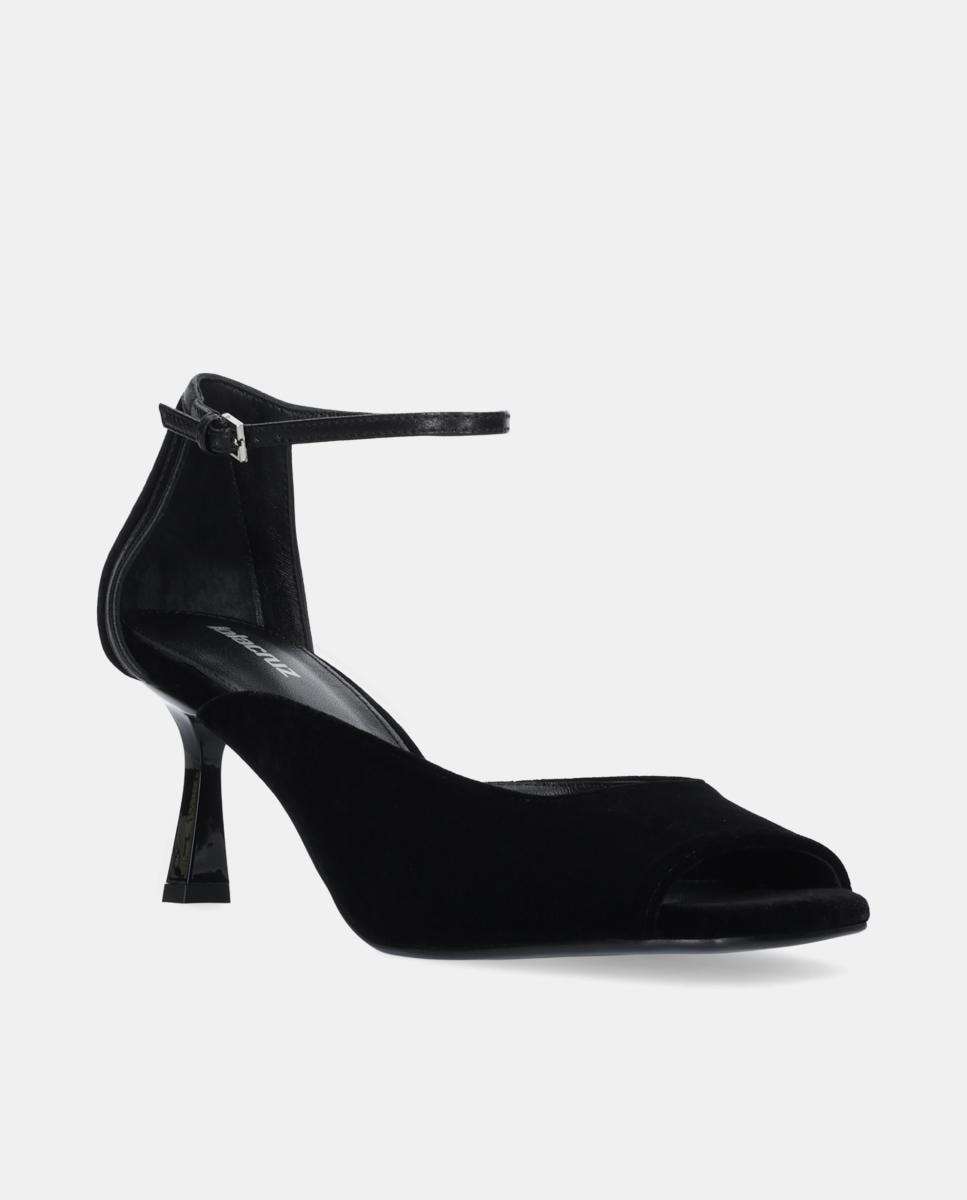 Sapatos de Salto em Veludo com Pulseira pelo Tornozelo Preto-2